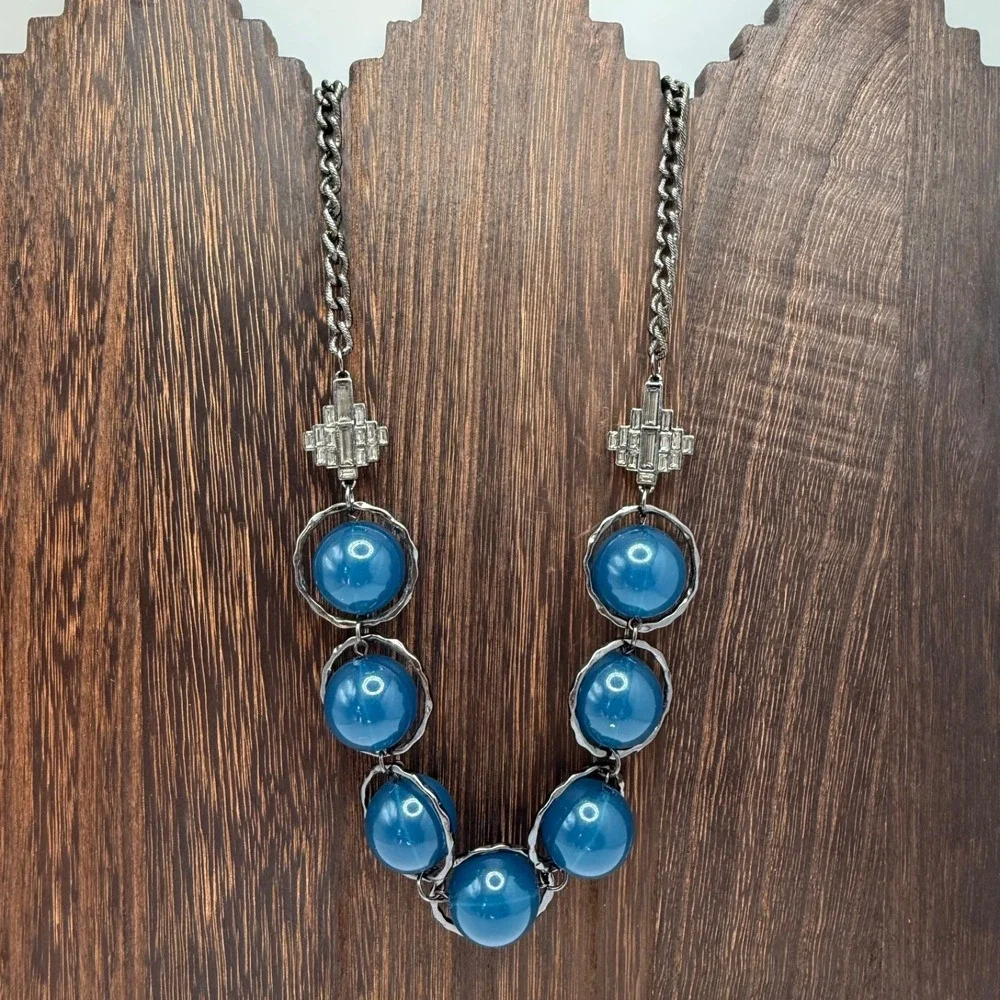 Coldwater Creek Blue Bead Statement Choker Necklace Chunky Bib‎ Collar